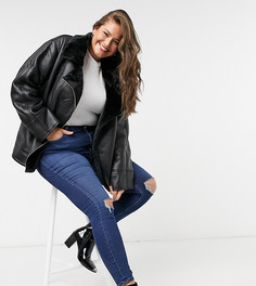 Черная куртка авиатор с искусственным мехом ASOS DESIGN Curve-Черный цвет