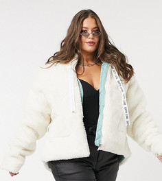 Oversized-куртка из искусственного меха с капюшоном Sixth June Plus​​​​​​​-Белый