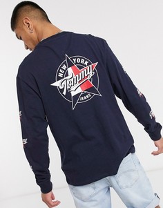 Темно-синий лонгслив с логотипом на груди и спине Tommy Jeans