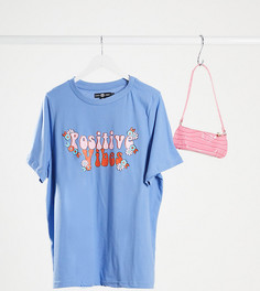 Свободная футболка с принтом "positive vibes" Daisy Street Plus-Синий