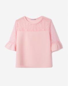 Розовая блузка с кружевной вставкой для девочки Gloria Jeans
