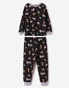 Чёрная пижама с космическим принтом для мальчика Gloria Jeans