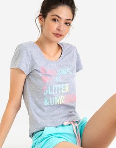 Серая пижамная футболка с надписью Gloria Jeans