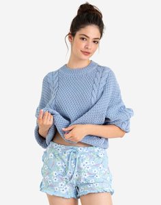 Голубые пижамные шорты с рюшами и цветочным принтом Gloria Jeans