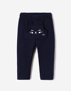 Синие брюки с карманом-кенгуру и принтом для малышки Gloria Jeans