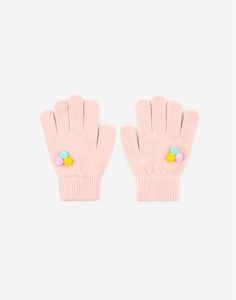 Розовые перчатки с помпонами для девочки Gloria Jeans