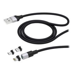 Кабель Deppa USB 3 в 1 USB-microUSB/USB-C/Ligthning, 1.2 м, чёрный