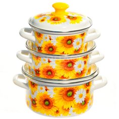 Набор эмалированной посуды Керченский металлургический завод Солнечная долина (кастрюля 1.5+2+3 л), 6 предметов