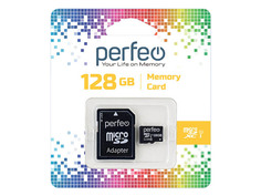 Карта памяти 128Gb - Perfeo microSDXC High-Capacity Class 10 UHS-3 V30 PF128GMCSX10V30A с переходником под SD