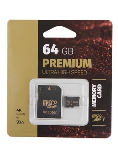 Карта памяти 64Gb Perfeo microSDXC High-Capacity Class 10 UHS-1 V30 PF64GMCSX10V30A с переходником под SD