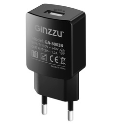 Зарядное устройство Ginzzu USB 1.2A Black GA-3003B