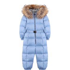 Пуховый комбинезон с меховой отделкой на капюшоне Moncler Enfant