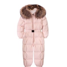 Пуховый комбинезон с меховой отделкой на капюшоне Moncler Enfant