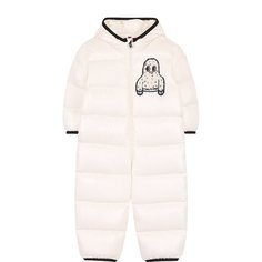 Пуховый комбинезон с капюшоном и аппликацией Moncler Enfant