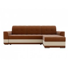 Диван угловой Честер правый Микровельвет Коричневый Экокожа Бежевый Bravo