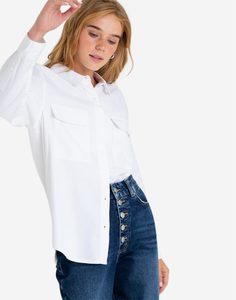 Белая свободная рубашка с карманами Gloria Jeans