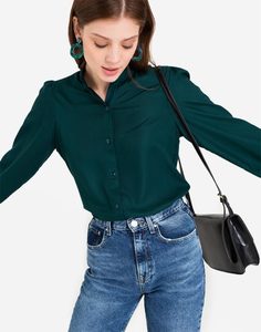 Зелёная рубашка с воротником-стойкой Gloria Jeans