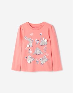 Розовый лонгслив с кроликами для девочки Gloria Jeans