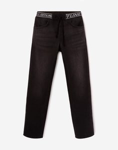 Чёрные утеплённые джинсы Straight с эластичным поясом для мальчика Gloria Jeans
