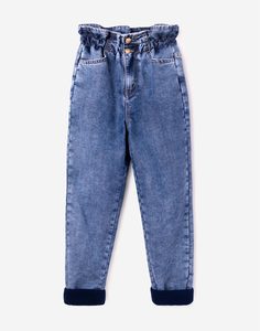 Утеплённые зауженные джинсы Paperbag для девочки Gloria Jeans