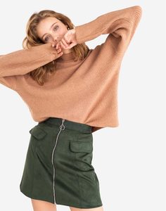 Зелёная юбка-трапеция из экозамши Gloria Jeans