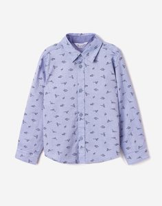Голубая рубашка с динозаврами для мальчика Gloria Jeans