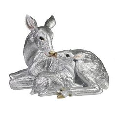 Фигурка Олениха с олененком серебряная 25 см Без бренда