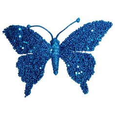 Елочное украшение Блестящая бабочка темно-синяя 17 см Без бренда