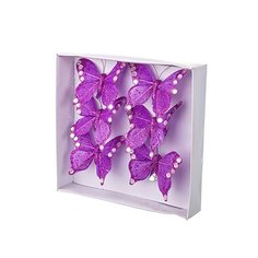 Набор украшений Бабочки с глиттером фиолетовые 6 cм 6 шт