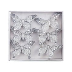 Набор украшений Бабочки с глиттером серебряные 16x15x3 cм 6 шт