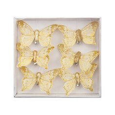 Набор украшений Бабочки с глиттером золотые 6 cм 6 шт