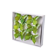 Набор украшений Бабочки с глиттером зеленые 6 cм 6 шт
