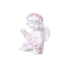 Статуэтка Ангел с цветочной гирляндой белый 11x9,5 cм Без бренда