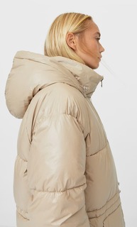 Stradivarius Стеганое Пальто Женская Коллекция Цвет Камня Xs