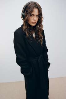 Пальто из смесовой шерстяной ткани с поясом Zara
