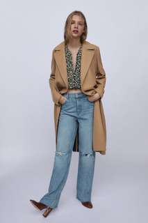 Пальто из смесовой шерстяной ткани с поясом Zara