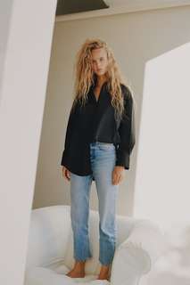 Джинсы с высокой посадкой и прямыми штанинами Zara
