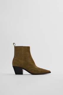 Замшевые ботильоны на каблуке в ковбойском стиле Zara