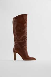 Сапоги кожаные на каблуке Zara