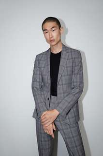 Костюмный пиджак в клетку с рельефным узором Zara