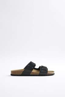 Кожаные шлепанцы с двумя ремешками Zara