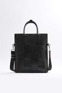 Мягкая кожаная сумка-шопер с плетеными деталями Zara