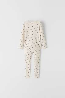 Пижама из трикотажа в рубчик с принтом в горошек Zara