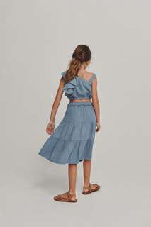 Многоярусная юбка миди из рельефной ткани Zara