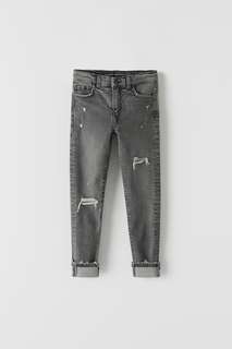 Серые джинсы суперскинни с разрывами Zara