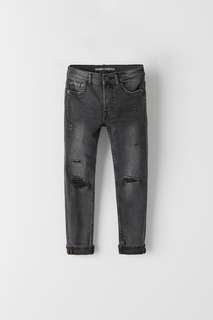 Черные джинсы скинни из эластичной ткани с потертостями Zara