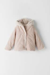 Стеганое запахивающееся пальто с отделкой из искусственного меха Zara