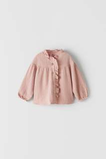 Рубашка из ткани с рельефным узором и вышивкой в горошек Zara