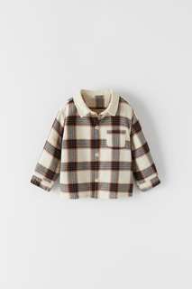 Рубашка в клетку с воротником из тонкого вельвета Zara