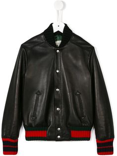 Gucci Kids кожаная куртка с контрастными полосками